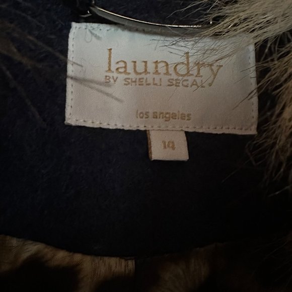 Laundry Shelli Segal Pea Coat Faux Fur Trim Wool Blend 14 Teal Double Breasted - Picture 7 of 8